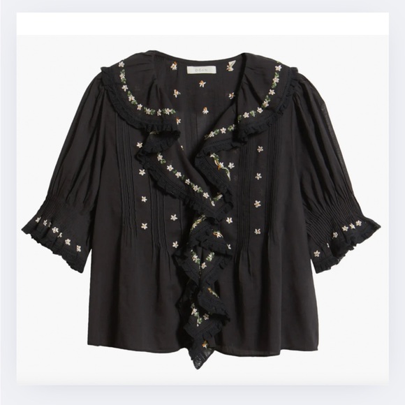 Doen Tops - DÔEN Hettie Embroidered Ruffle Organic Cotton Top | Size L